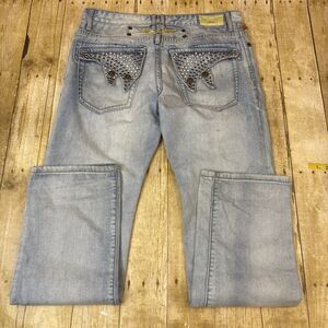 Robin Jeans Robins Jean .Vintage Long Flap Pockets Swarovski Crystals